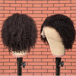 Short Bob Pixie Cut Afro Kinky Curly Wig Human Hair Brown